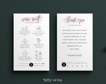 Mini Wax Melt Care Card Template, Editable Wax Tarts Care Instructions Templates, Modern Design Wax Melts Safety Card Design Insert