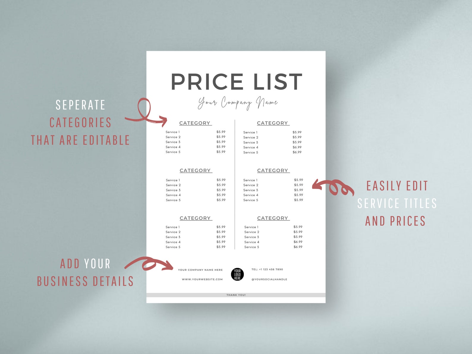Editable Price List Template Printable Pricing Sheet Beauty - Etsy