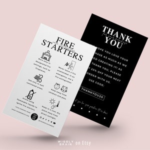 Mini Fire Starters Care Guide Template, Printable Wax Firelighters Care Card, Editable Elegant Eco Fireplace Starter Safety Instructions