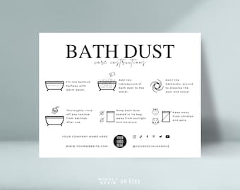 Editable Bath Dust Care Guide Template, Bath Fizz Care Card, Bath Powder Care Guide Instructions, Elegant Design Printable Bath Salts Note