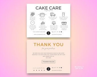 Cake Care Card Template, Editable Wedding Cake Care Instructions, Minimalist Design Cake Care Guide, Printable Bakery Packaging Inserts