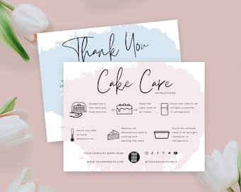 Cake Care Card Template, Editable Cake Care Instructions, Minimalist Wedding Cake Care Guide, Bakery Packaging Inserts