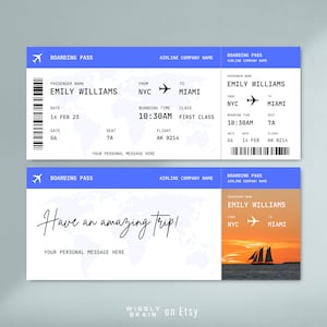 Editable Airline Ticket Template, Boarding Pass Gift, Surprise Flight Ticket, Plane Vacation Printable, Airplane Holiday Trip Destination