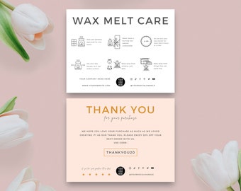 Minimalist Wax Melt Care Card Template, Editable Wax Melt Care Instructions Templates, Printable Wax Tart Safety Card Canva Design Insert
