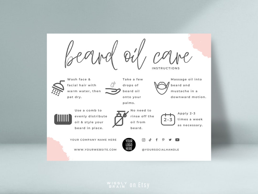 Boho Beard Oil Care Card Template, Editable Mustache Serum Application ...