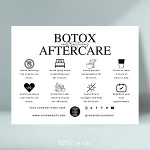 Plantilla editable de tarjeta de cuidados posteriores al tratamiento con botox, instrucciones de cuidados posteriores al procedimiento de relleno, tarjetas de esteticista de Canva, marca de esteticista con diseño elegante