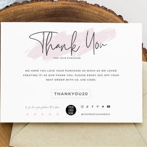 Plantilla empresarial de tarjetas de agradecimiento, Etsy Small Business gracias por su compra, nota de inserción de embalaje del cliente editable