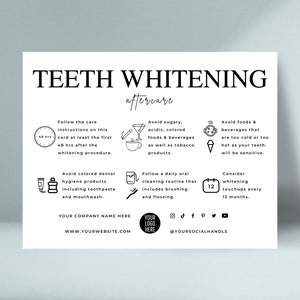 Modèle de suivi de blanchiment des dents, guide d'entretien de blanchiment des dents modifiable, carte d'instructions d'entretien de traitement des dents imprimable