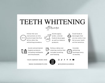 Teeth Whitening Aftercare Template, Editable Teeth Whitening Post Care Guide, Printable Teeth Treatment Care Instructions Card