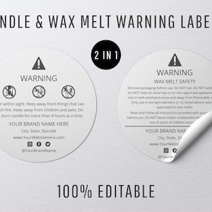 Candle & Wax Melt Warning Label Template, Editable Candle Safety ...