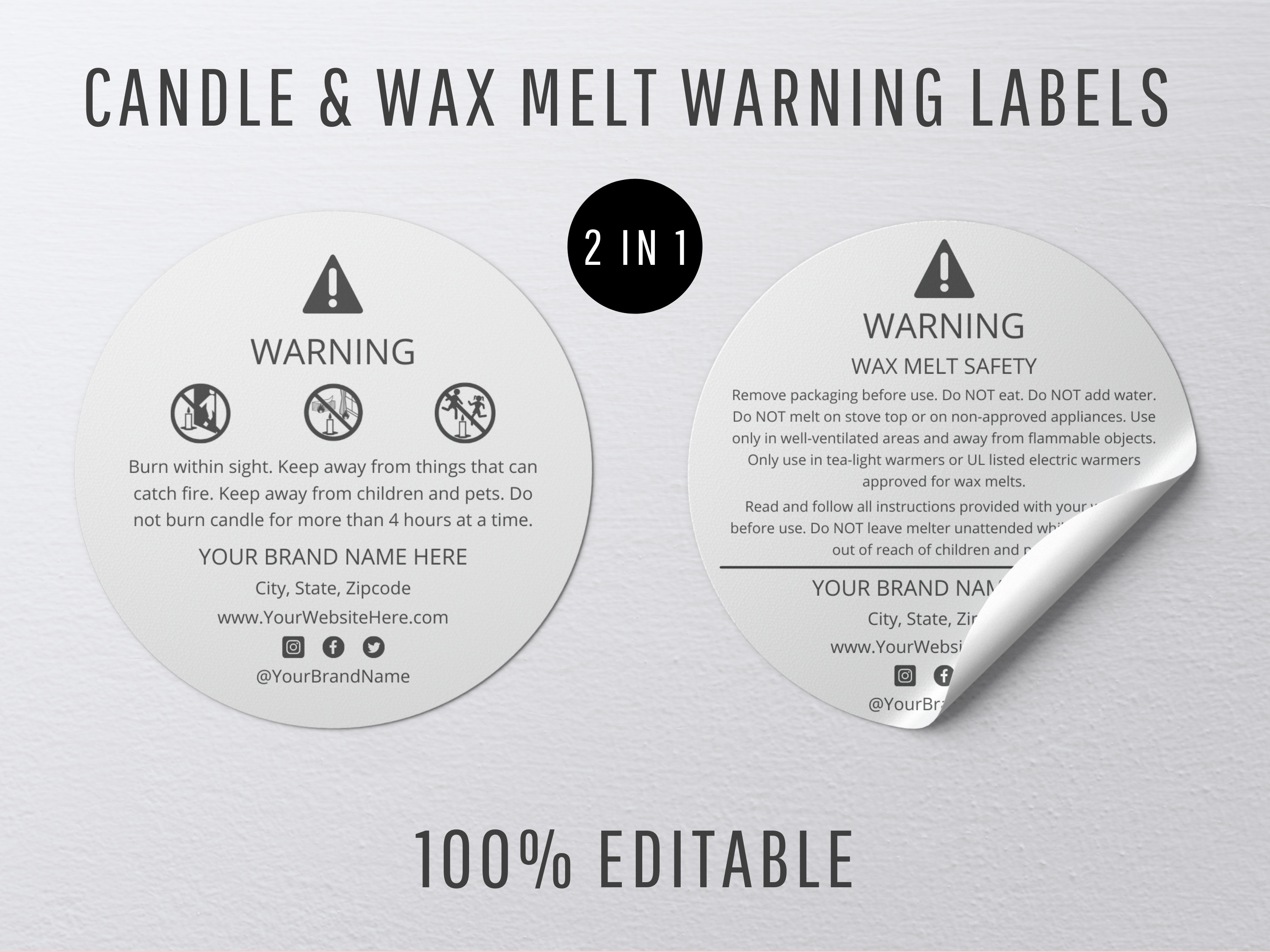 2 x 1.5 Wax Melt Warning Labels - Pre-Printed Labels - Weatherproof  Polyester Laser - ST6098LP