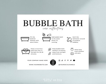 Bubble Bath Care Guide Template, Custom Bath Foam Care Cards, Editable Bath Soak Customer Instructions, Elegant Design Canva Template