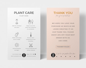Plant Care Card Template, Succulent Care Cards, Plant Care Tags Inserts, Indoor Plant Care Instructions Printable