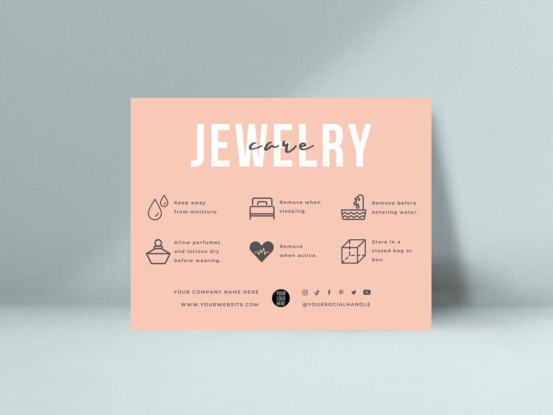 Printable Jewelry Care Card Template, Editable Jewellery Care ...
