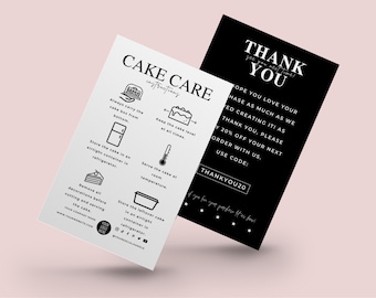 Editable Cake Care Card Template, Mini Cake Care Instructions, Elegant Design Wedding Cake Care Guide, Bakery Packaging Inserts