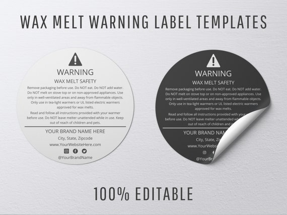 Editable Wax Melt Warning Label Template, Wax Tart Safety Labels, Printable Wax Melts Warning Stickers