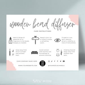Wooden Bead Car Diffuser Care Card Template, Beaded Air Freshener Care Instructions, Editable Boho Beaded Wardrobe Freshie Safety Guide