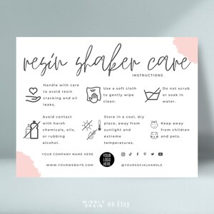 Resin Shaker Charms Care Card, Editable Epoxy Resin Care Guide Template, Glitter Shaker Keyring Care Instructions, Boho Key Chain Care