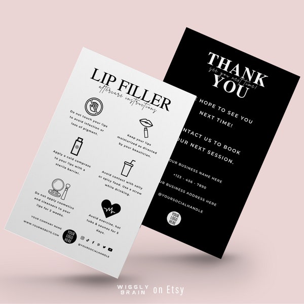 Mini Lip Filler Aftercare Card Template, Editable Lip Injections Post Care Guide, Elegant Design Dermal Filler Procedure Care Tips