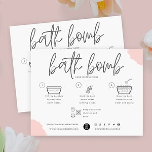 Bewerkbare kaartsjabloon Bath Bomb, afdrukbare onderhoudsinstructies voor Bath Fizzies, Bath Melt-veiligheidsgids, Boho Design onderhoudskaart Bath Bomb