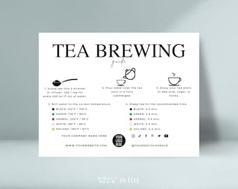 Editable Tea Brewing Guide Card Template, Loose Tea Steeping Instructions, Elegant Design Printable Tea Preparation Guide, How to Make Tea