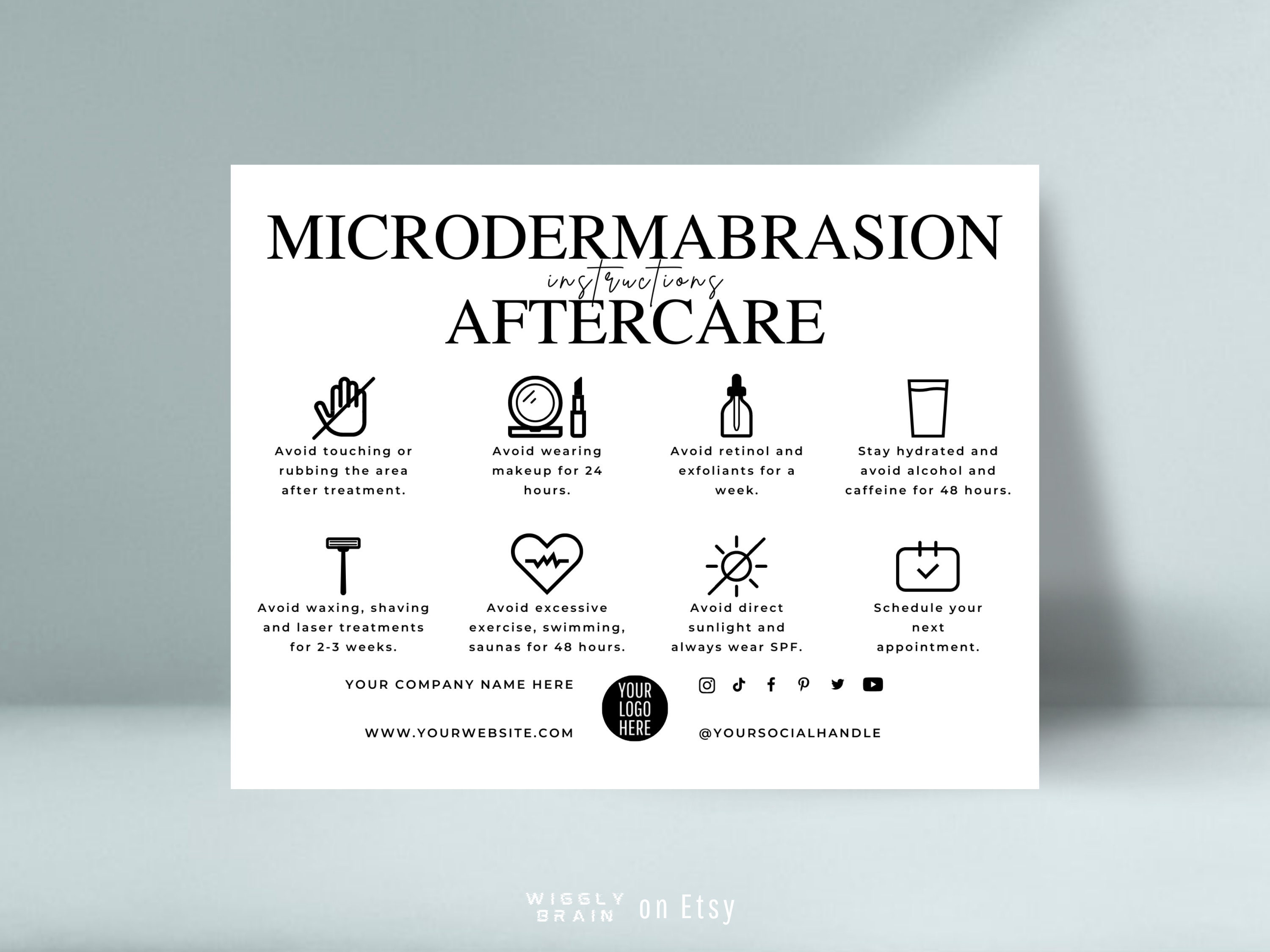Microderm Layout Microdermabrasion Aftercare Card Template, Editable Facial Skin Planing ...