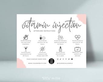 b12 injection aftercare Textable Vitamin B12 Injection Precare and Aftercare Instructions,  Injectables Aftercare, Medi Spa Nurse Injector Cards, SKU B12DTE