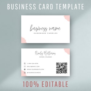 Bearbeitbare Visitenkartenvorlage mit QR-Code, Boho-Kerzen-Visitenkartendesign, druckbare Wax-Melt-Shop-Kontaktkarten