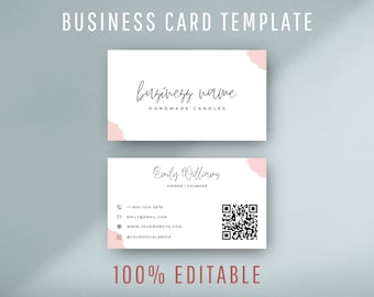 Plantilla editable de tarjeta de presentación con código QR, diseño de tarjeta de presentación estilo boho para tiendas de velas, tarjetas de contacto imprimibles para tiendas de ceras aromáticas.