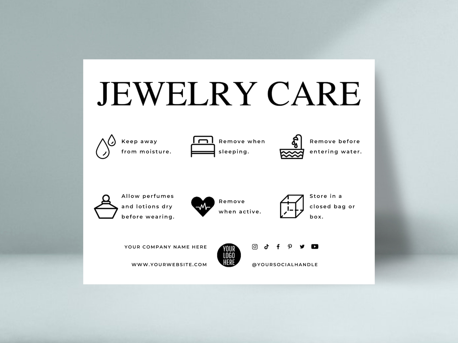 Printable Jewelry Care Card Template Editable Jewellery Care Etsy