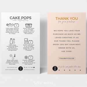 Modèle d'instructions d'entretien des sucettes de gâteau, guide de carte d'entretien des sucettes de gâteau, conseils pour les sucettes de gâteau, rangement pour boules de gâteau design minimaliste modifiable