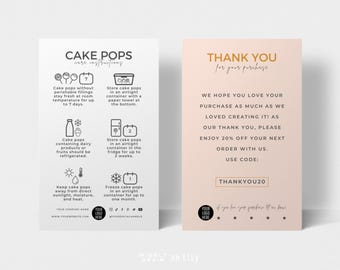 Plantilla de instrucciones para el cuidado de paletas de pastel, guía de tarjetas para el cuidado de paletas de pastel, consejos para paletas de pastel, diseño minimalista editable, almacenamiento de bolas de pastel