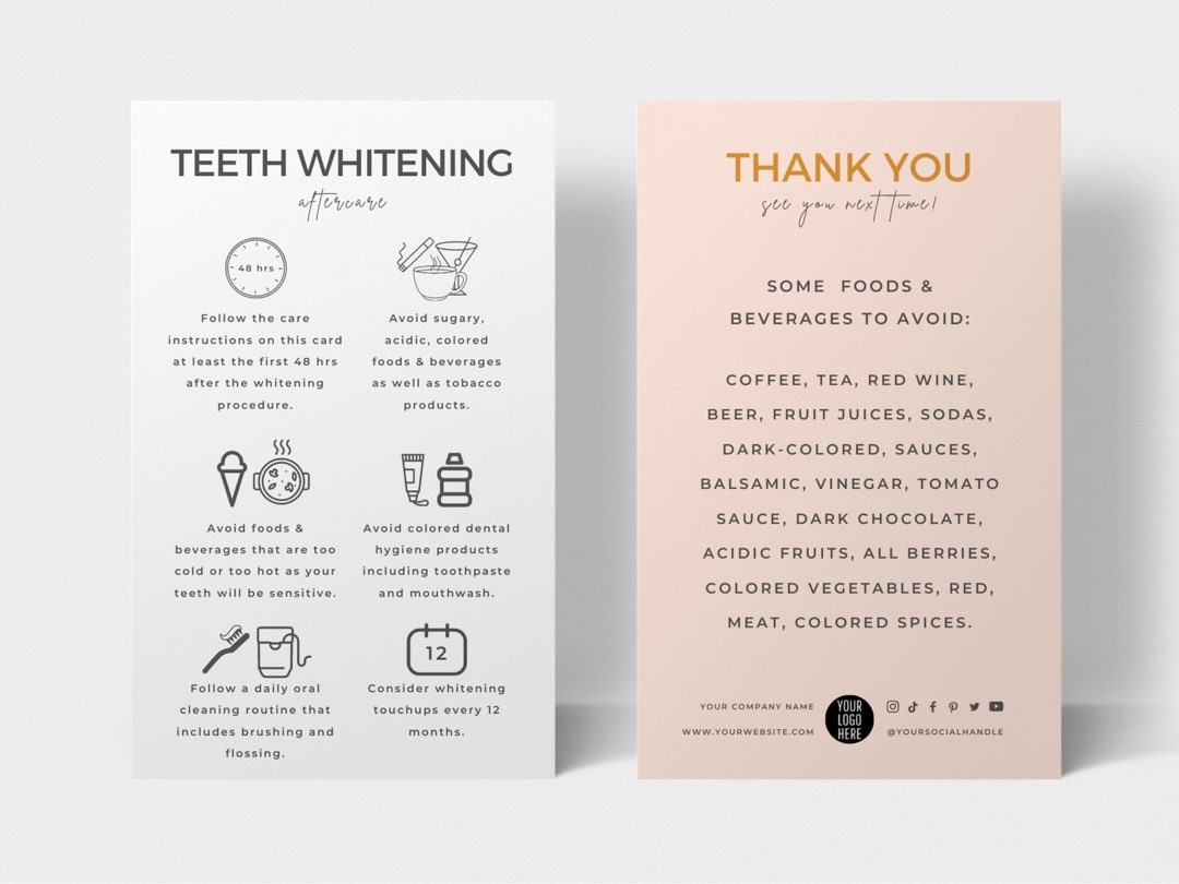 Teeth Whitening Aftercare Template, Editable Teeth Whitening Post Care Guide, Printable Teeth
