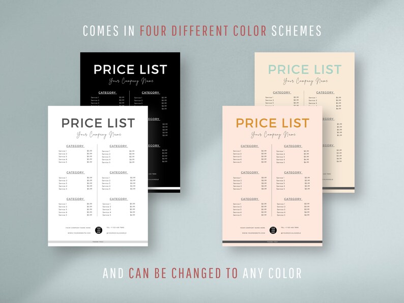 Editable Price List Template Printable Pricing Sheet Beauty - Etsy