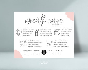 Artificial Wreath Care Card Template, Editable Wreath Care Instructions, Holiday Wreaths Care Guide, Elegant Design Garland Storage Tips