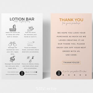 Lotion Bar Pflegekartenvorlage, bearbeitbarer Solid Lotion Anwendungsleitfaden, Minimalistisches Design Anweisungen für die Körpercremepflege, Zero Waste Bar Tipps