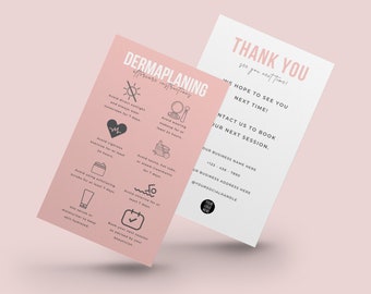 Plantilla editable de tarjeta de cuidados posteriores al dermaplaning, instrucciones imprimibles para el cuidado posterior al tratamiento facial, elegantes tarjetas de cuidado facial