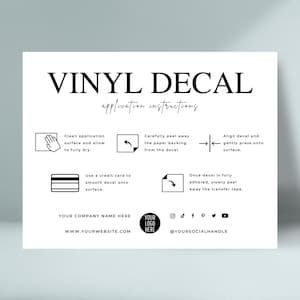 Bewerkbare vinylsticker applicatie-instructieskaart, vinylverzorgingskaarten Canva-sjablonen, elegant ontwerp Hoe de stickerkaartgids aan te brengen