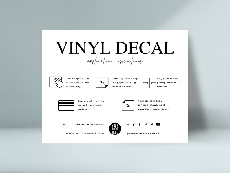 Editable Vinyl Decal Application Instructions Card Vinyl Care Etsy