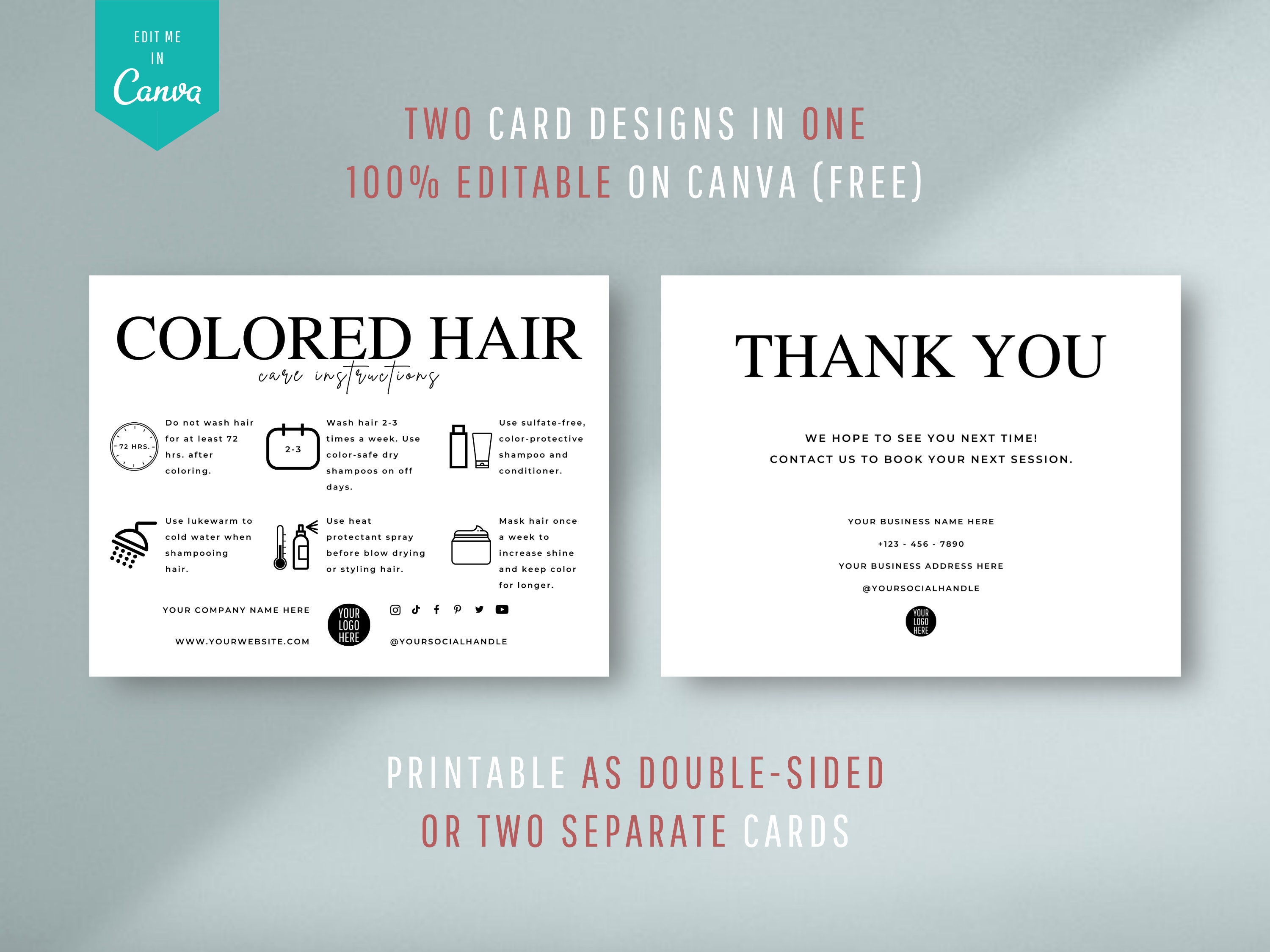 Editable Dyed Hair Care Card Template, Colored Hair Aftercare ...