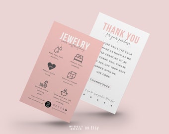 Editable Jewelry Care Card Template, Jewellery Care Instructions, Chic Jewelry Care Inserts, Printable Earring Care Cards, Canva Design