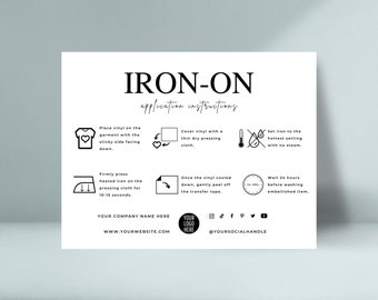 Iron-On Instructions Template, Editable Iron On Heat Transfer Vinyl Application, Elegant Design How to Apply HTV Care Card