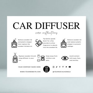 Editable Car Diffuser Care Card Template, Car Scent Care Instructions, Elegant Design Car Air Freshener Manual, Car Diffuser Oil Guide