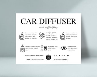 Editable Car Diffuser Care Card Template, Car Scent Care Instructions, Elegant Design Car Air Freshener Manual, Car Diffuser Oil Guide