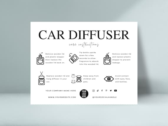 Editable Car Diffuser Care Card Template, Car Scent Care