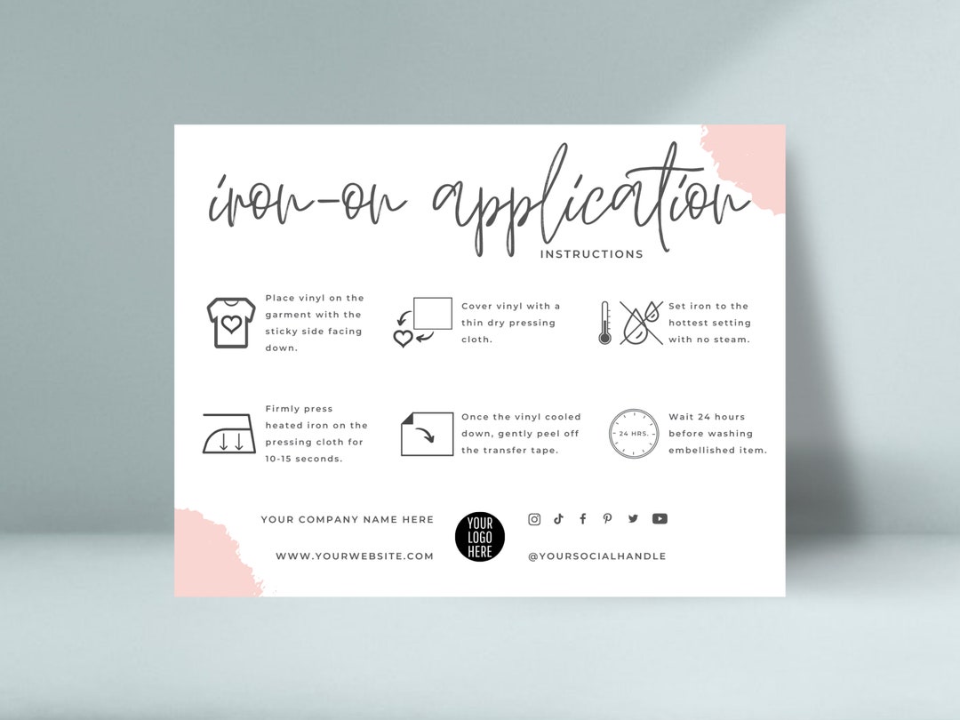 Editable Ironon Instructions Template, Iron on Heat Transfer Vinyl Application, Boho Design How