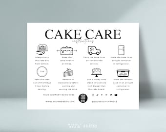 Editable Cake Care Card Template, Cake Care Instructions, Elegant Design Wedding Cake Care Guide, Printable Bakery Packaging Inserts