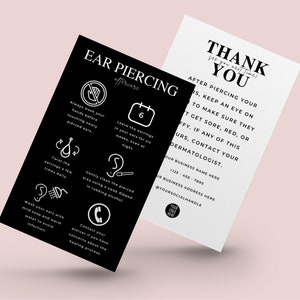 Editable Ear Piercing Aftercare Template, Elegant Piercing Guide, Mini Earring Piercing Customer Care Card