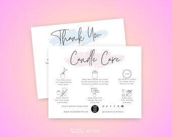 Editable Candle Care Card & Thank You Card Template in 4 Variations, Minimalist Design Candle Care Instructions Canva Template