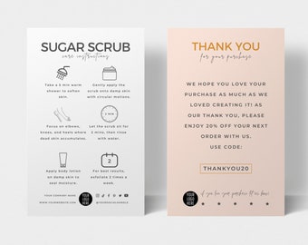 Printable Sugar Scrub Care Card Template, Body Scrub Care Instructions ...